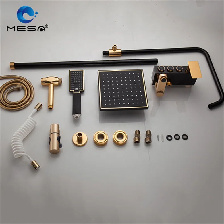 MESA black gold shower unit shower hand set with bathtub outlet and sliding bar