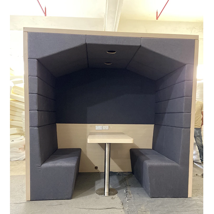 Modern privacy wooden office meeting pod booth seating with center table