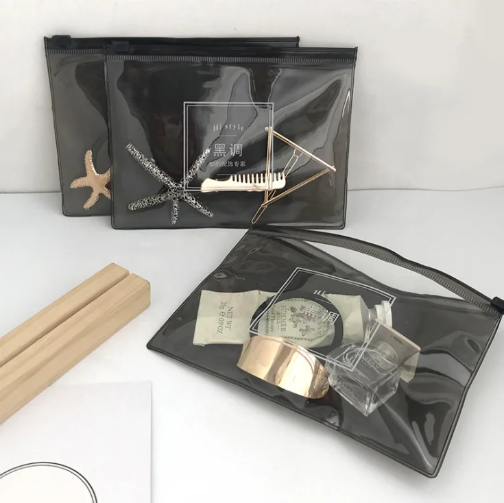 Custom printing logo clear makeup pouch black transparent PVC jelly plastic bag for cosmetic