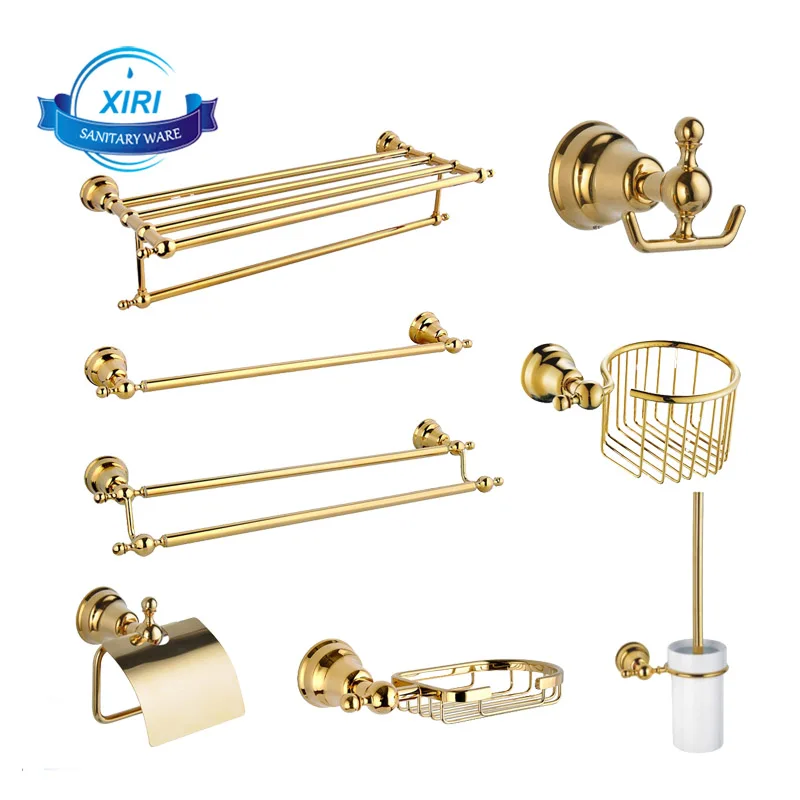 Gold Chrome Plated Simple European American 304 Stainless Steel Towel Rack Set Bathroom Pendant Retro Bathroom Wholesale XR2529