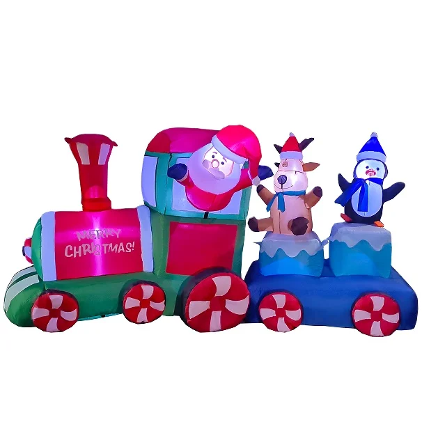 Рождественские надувные украшения надувной Рождественский Санта на поезде с пингвином и оленем