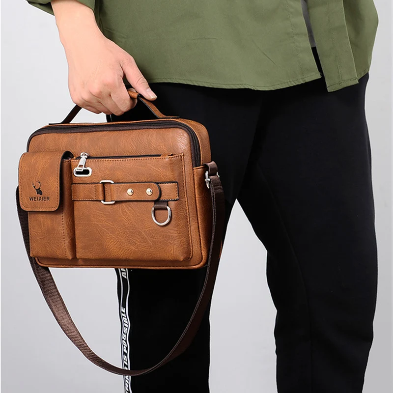 Customized LOGO Cross Body Messager Bag Durable Waterproof Brown Travel Messenger Bag Fashion Adjustable Should Bags For Men