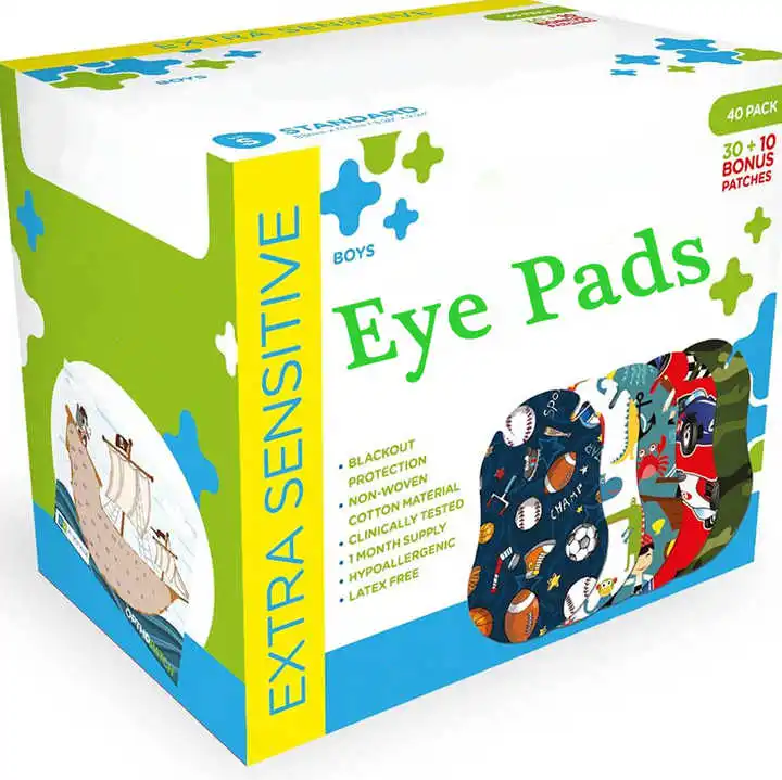 Kids Eye Patches - Fun Boys Design - 30 + 10 Bonus Latex Free Hypoallergenic Cotton Adhesive Bandages for Amblyopia and Cross