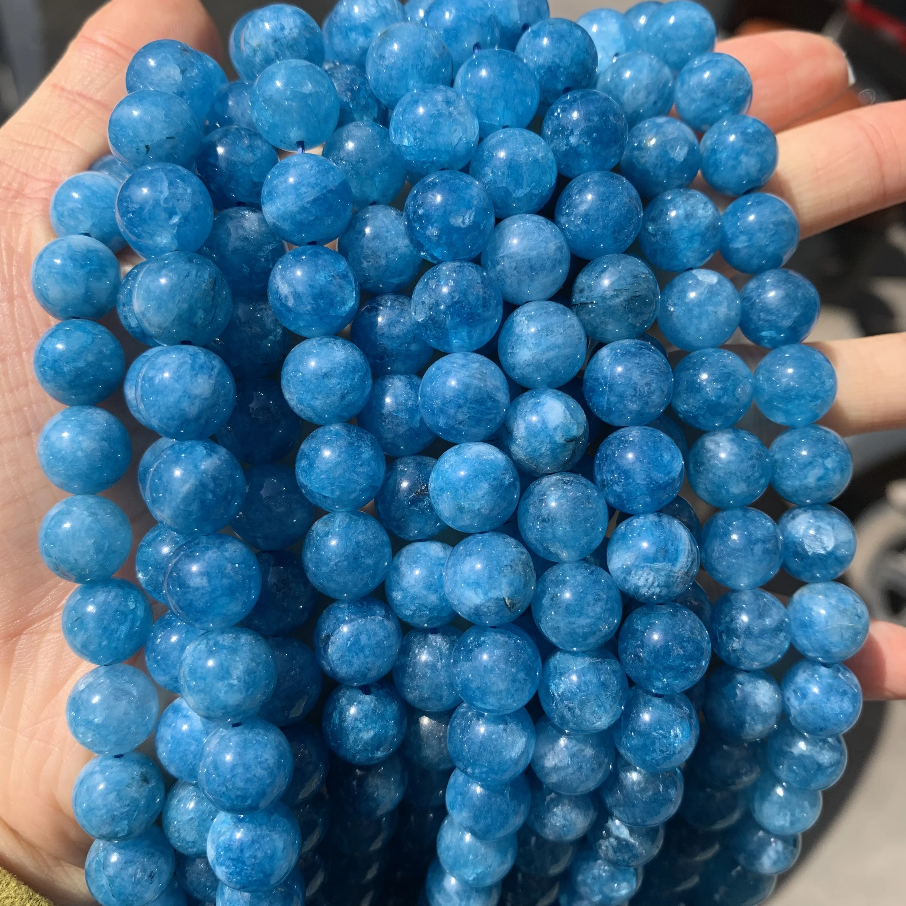 Wholesale optimize blue apatite 10mm round stone jade bead gemstones polished loose round beads