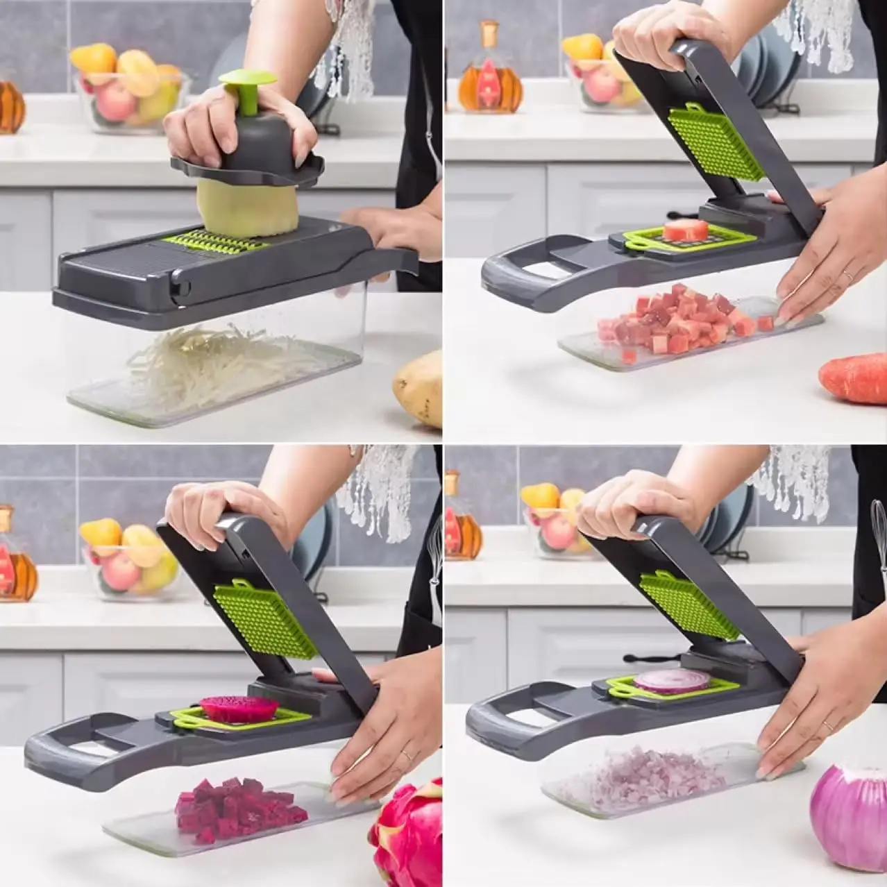 16pcs Vegetable Slicers Set Onion Carrot Garlic Chopper With Container Easy Manual Potato Fruit Cutter Chopper Kitchen Gadgets