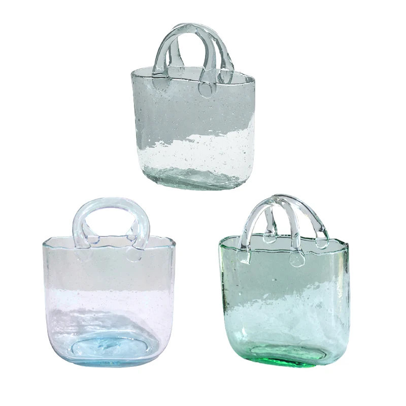 Wholesale creative transparent Nordic bag vase modern living room fruit blue countertop home wedding indoor outdoor decoration