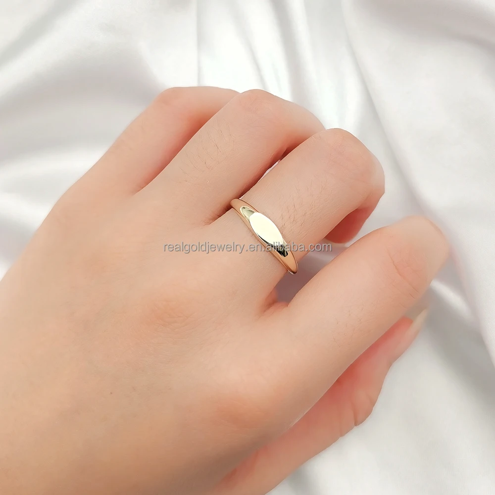 Classic Signet Ring Pure 14K Real Gold Dainty Style Customized Engraved Class Ring Solid Gold Jewelry Rings