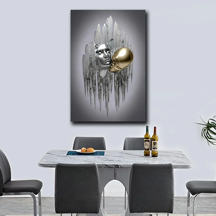3D abstract portrait art modern couple canvas printing metal color wall art painting direct factory canvas painting supplier