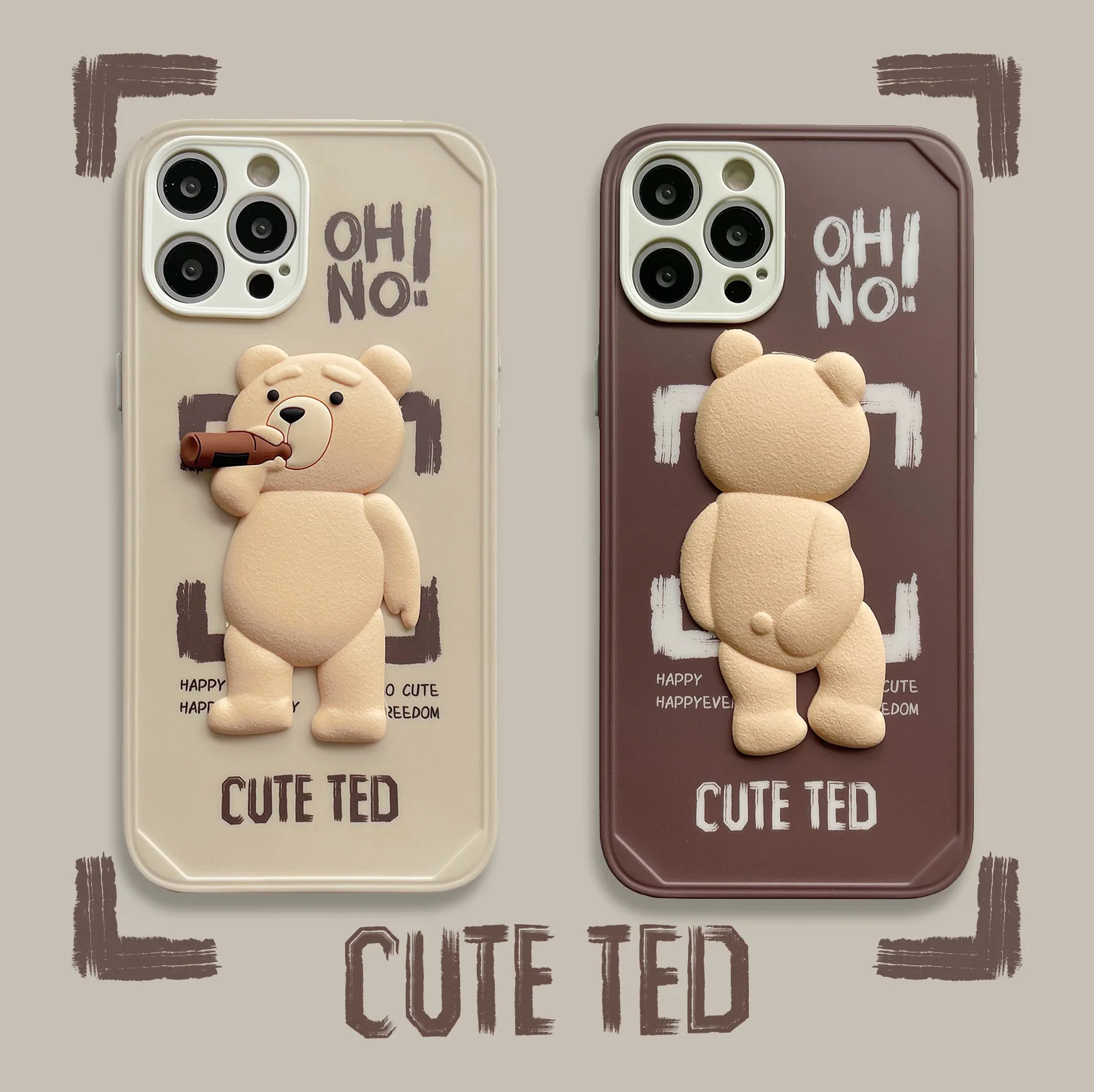 Hot Sale 3D Cartoon Drinking Beer Ted Bear Style Phone Case for iPhone 13 Cute Creative Cover for iPhone 12/11/7/8/XS/X/XR/MAX
