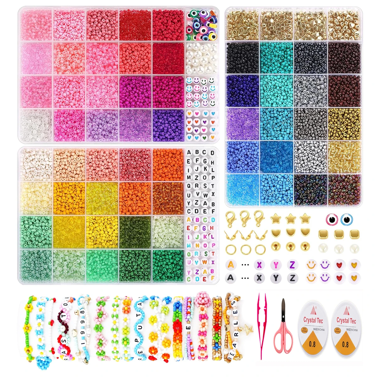 18000 pcs Seed Beads for Jewelry Making 60 Colors 3mm Glass Beads for Friendship Bracelet Kit with Letter Beads for DIY Craft