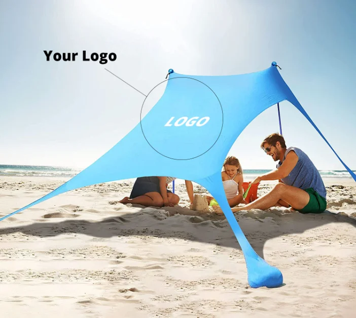Производитель UPF50 + алюминиевый шест пляжная тент индивидуальный эластичный пляжный тент навес от солнца