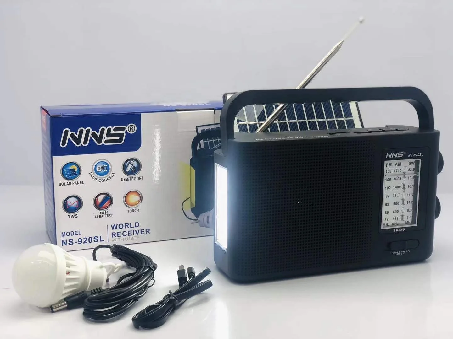 NNS 920SL FM AM SW 3 диапазона перезаряжаемое радио со светом с USB SD TF Mp3 солнечным