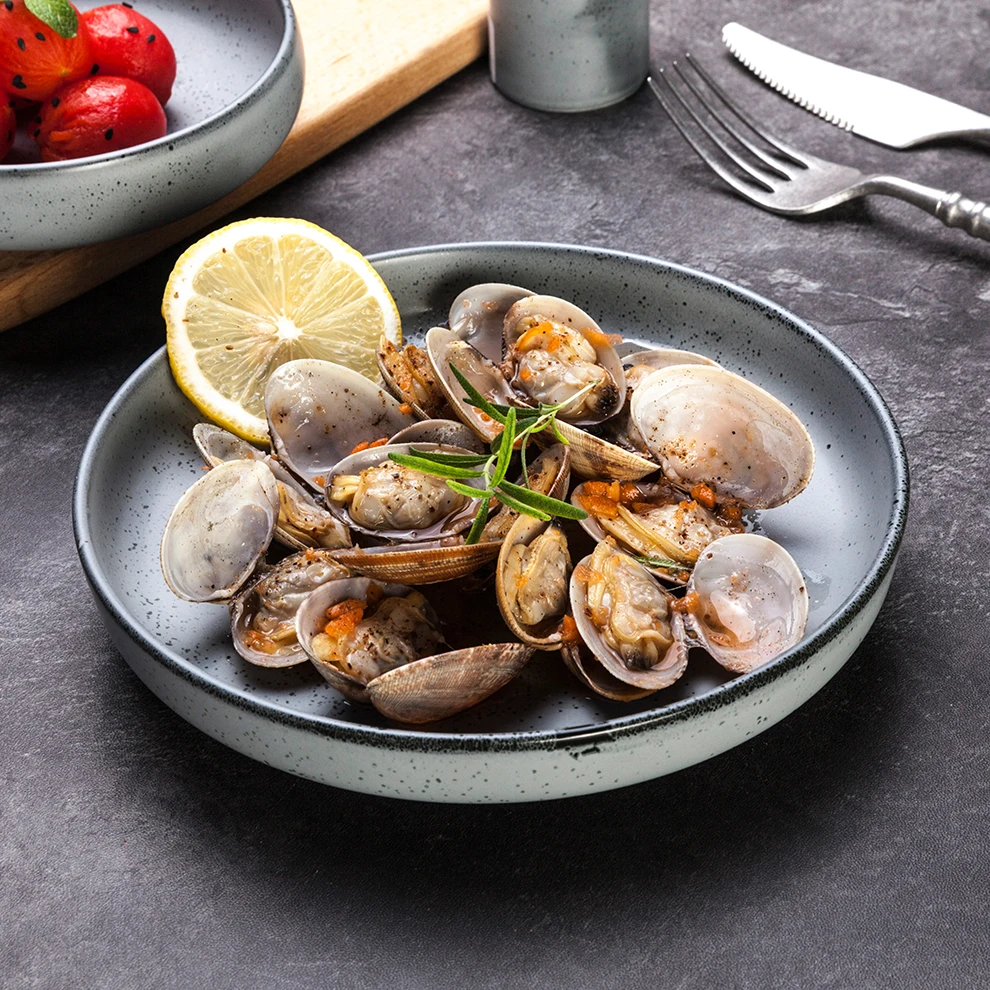 Restaurant Hotel Banquet Reactive Weeding Dishes Grey Speckle Dot Deep Plates Porcelain Nordic Ceramic