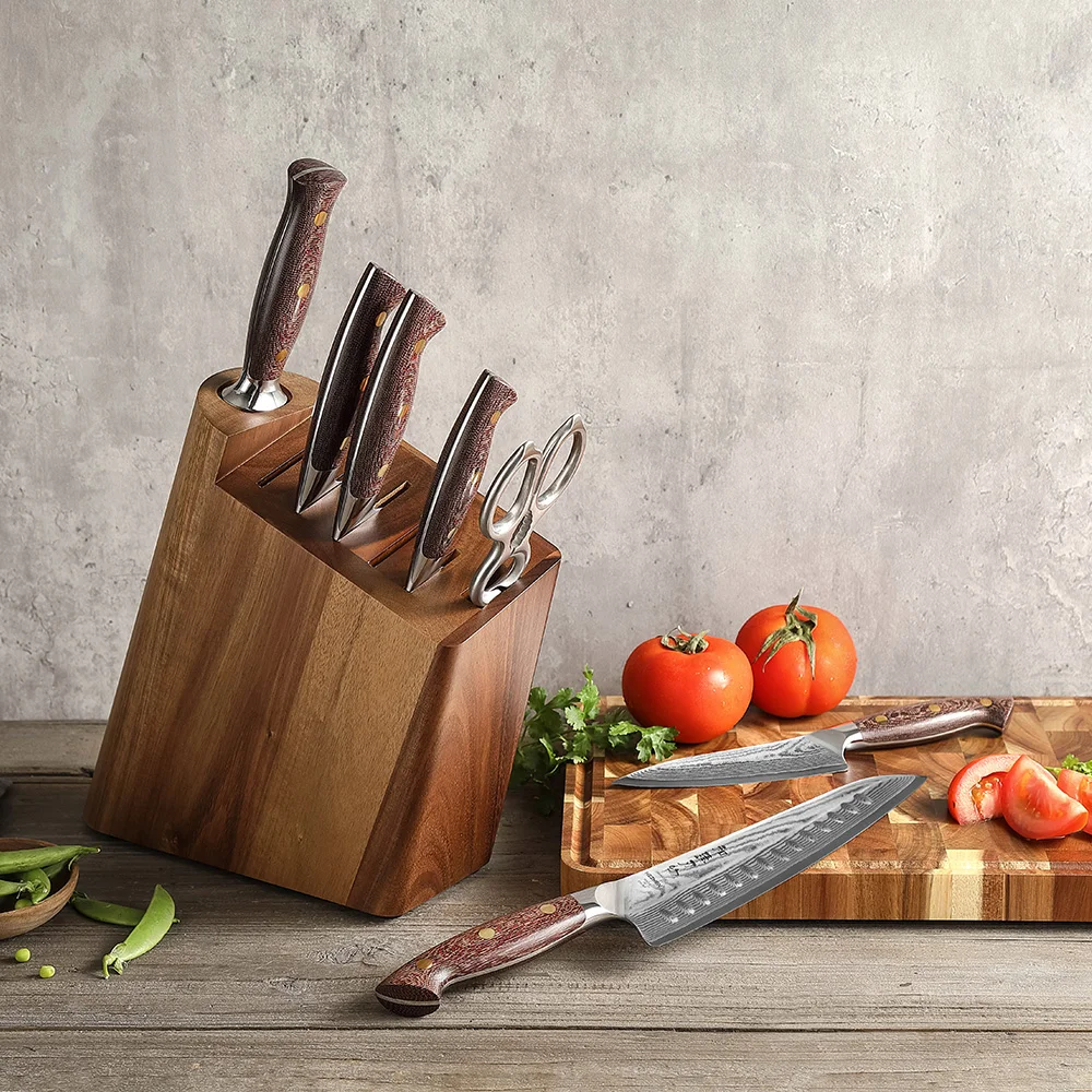 New 8 pcs Sharp Knife Set Custom Damascus Steel Durable Micarta Handle Professional Kitchen Chef Knives