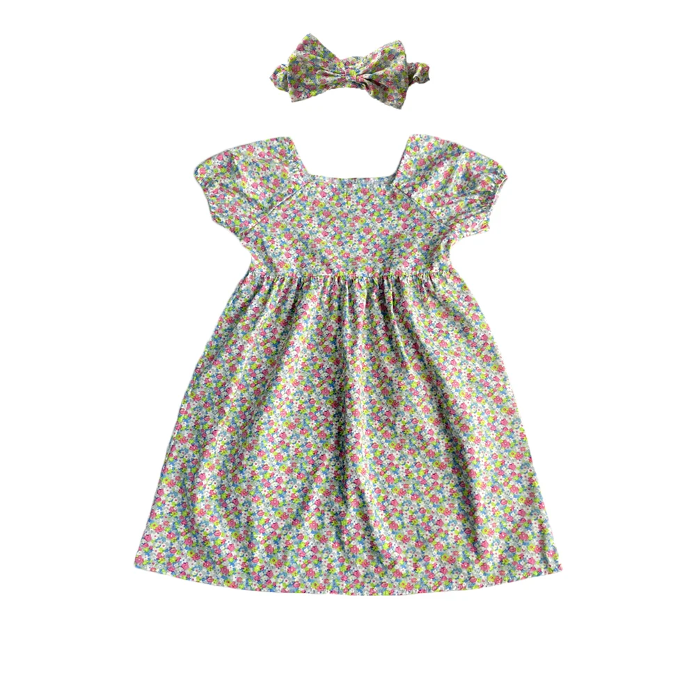 Wholesale high quality fashion birthday korean big bow baby girls dress with headband