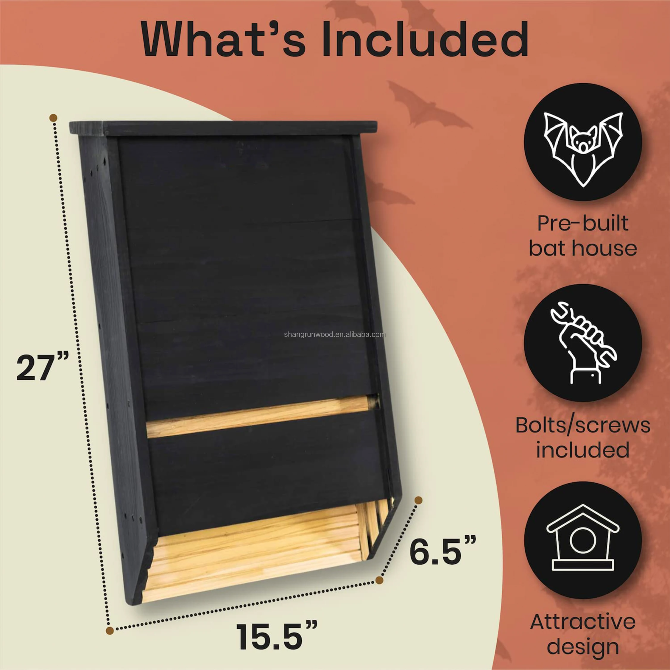 Outdoors Large Triple Chamber Paint Finished Bat Shelter Bat Box Big Wood Bat House Kit For Outdoors