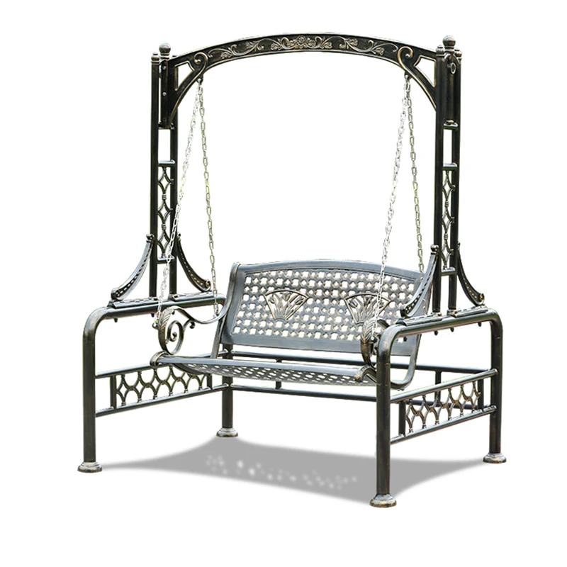 Outdoor courtyard swing villa courtyard terrace swing chair outdoor cast aluminum iron art double hanging chair hanging basket
