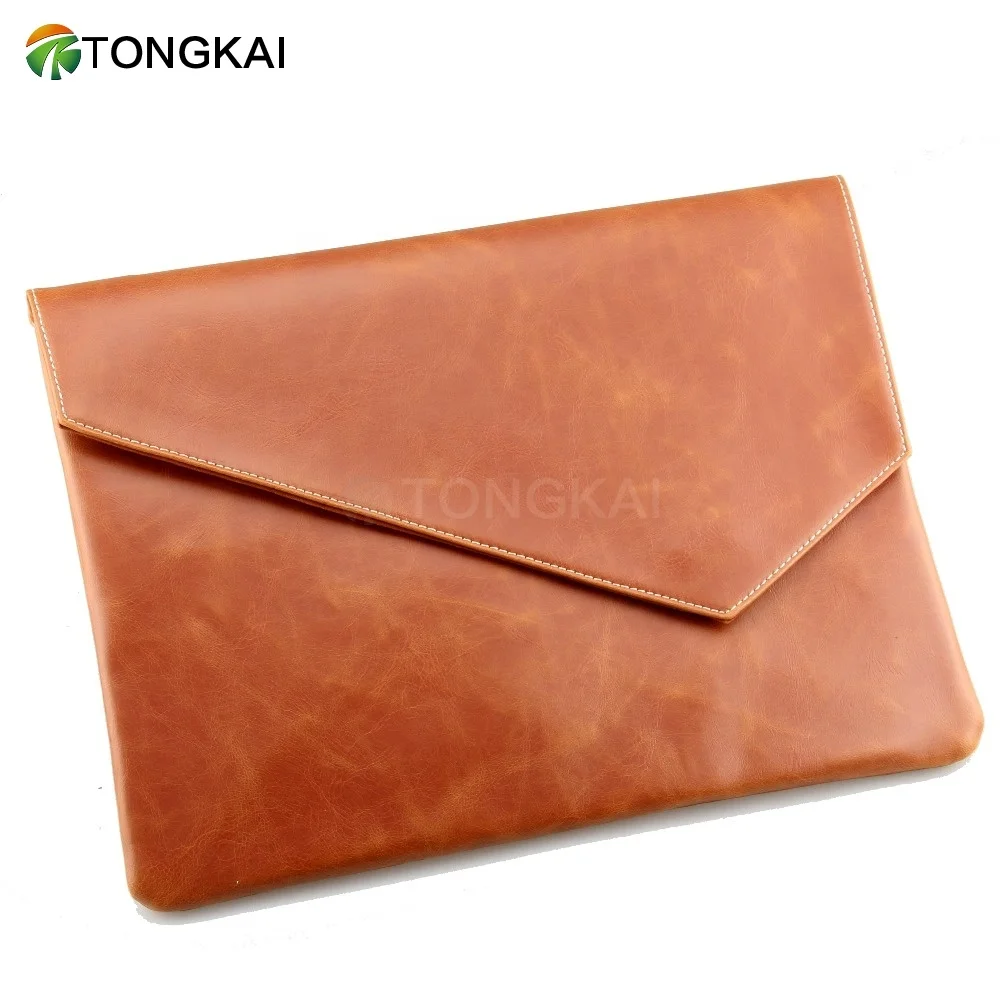 Custom A4 Leather File Folder Laptop Protective Case - Locking Envelope Document Organizer Storage Bag With Sleeve Nap