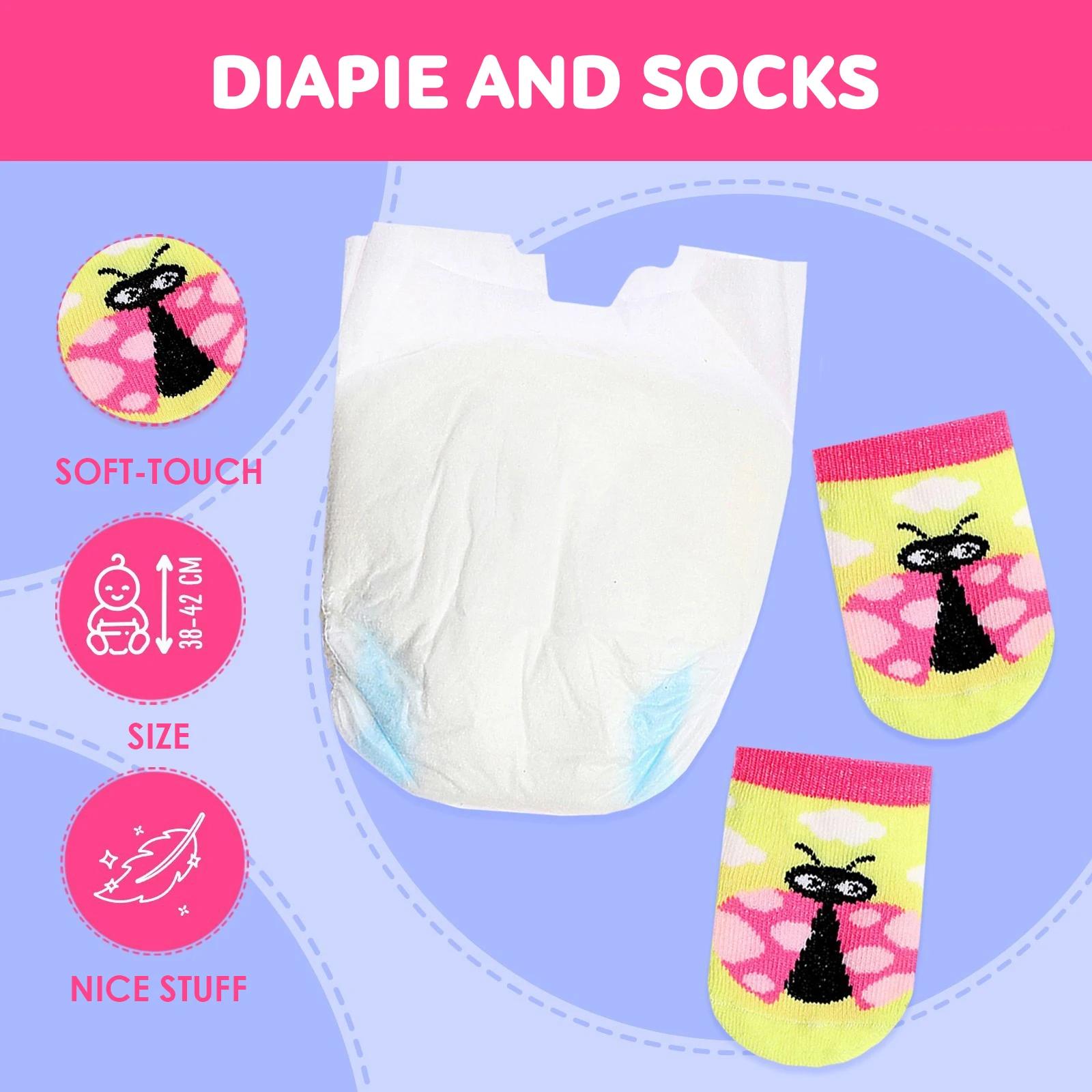 The Baby Doll Accessories Pretend To Dress A Baby Diapies And A Pair Of Socks