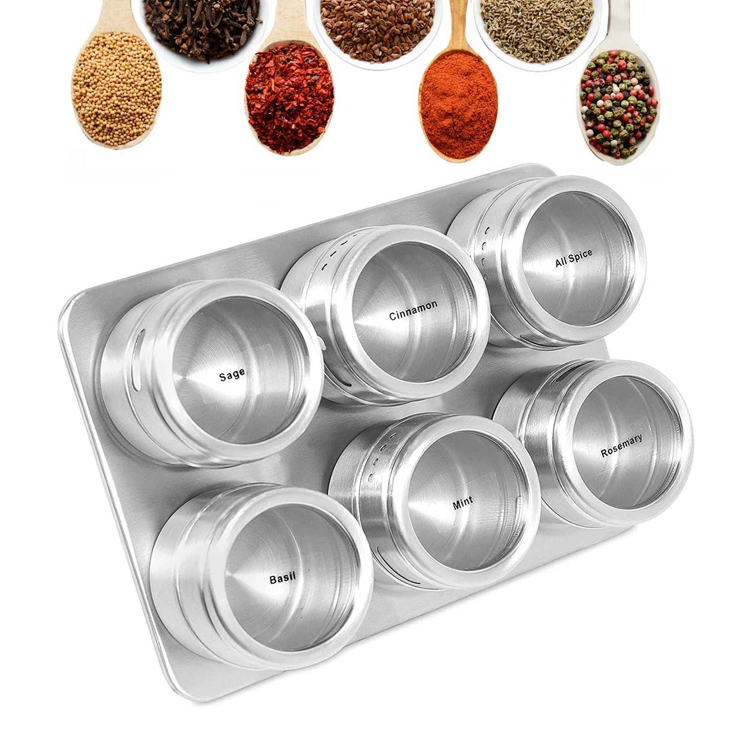 Stainless steel round storage magnetic spice rack set 6pcs