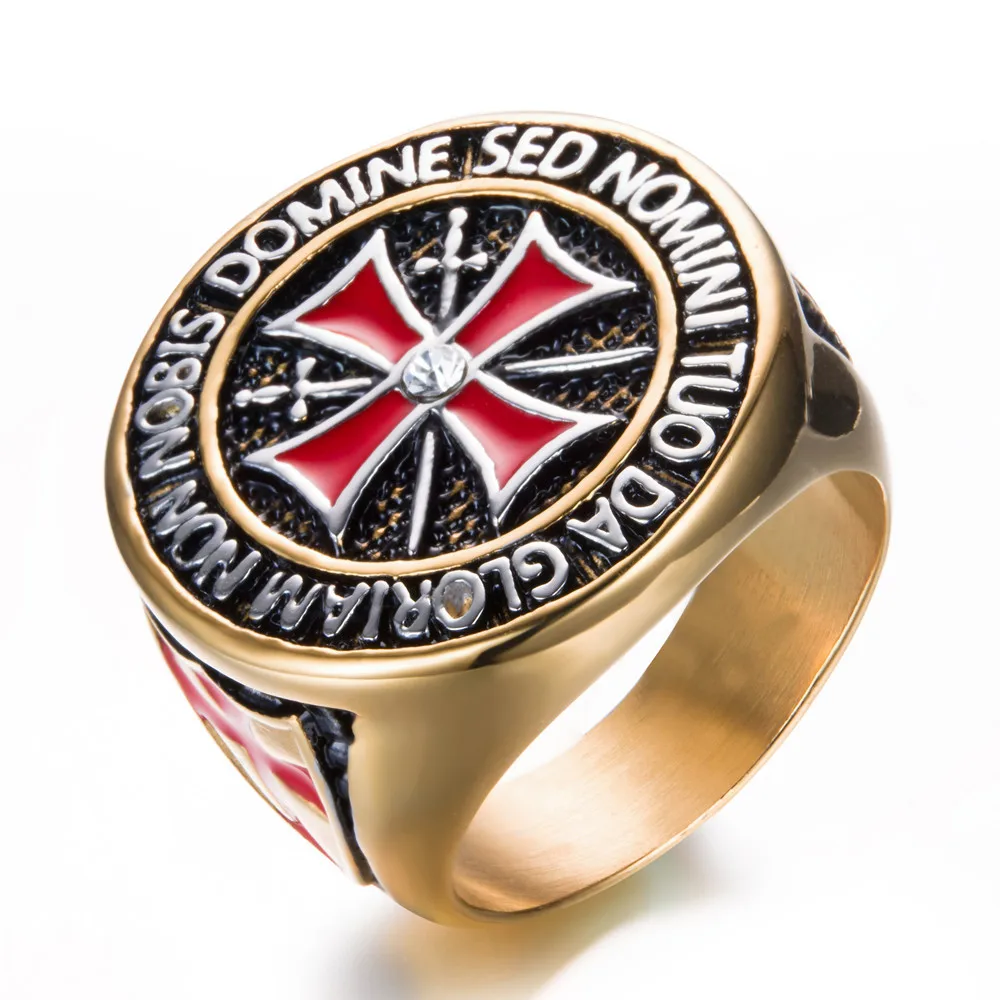Crusader Titanium Steel Ring Diamond Red Cross Stainless Steel Domineering Templar Knight Ring