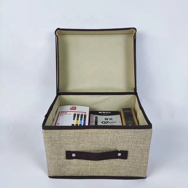 OEM Design High Quality Jute Fabric Storage Organizers Box Custom Logo Toy Clothes Organizer Storage Box With Cover