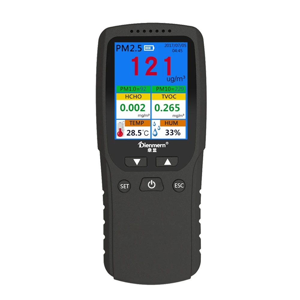 
portable Handheld Multi-function Air Quality Monitor Device PM2.5 HCHO TVOC AQI Air Quality Monitoring System 