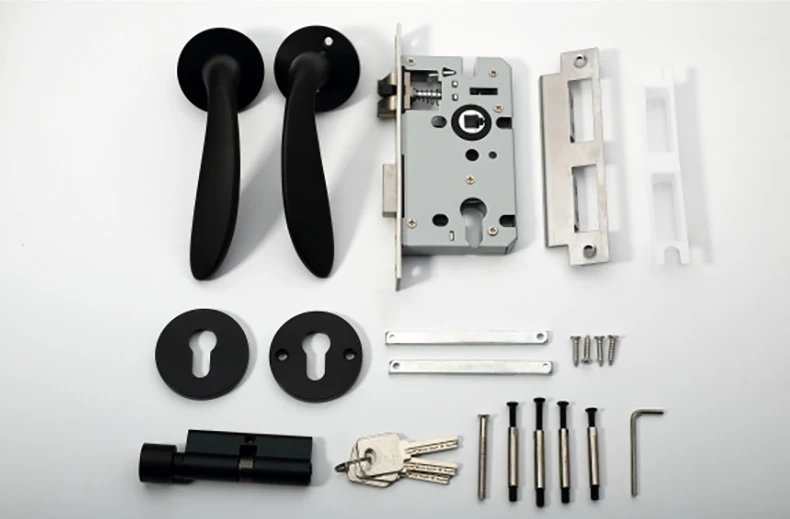 Алюминиевые аксессуары набор ручек для двери современный простой дизайн Черная дверная ручка с замком межкомнатные двери