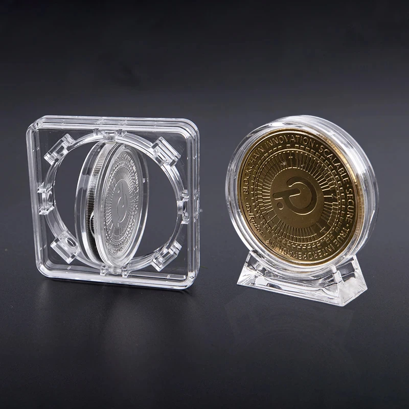 Acrylic Coin Holder Stand Lightweight Colorid Multiple Plastic Coin shelf display Box Slab Clear Small Double Sided Single Coin