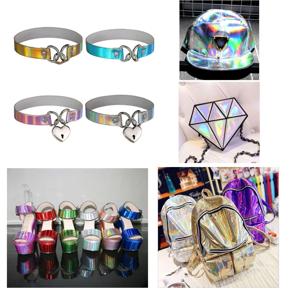 
A4 3D Laser Holographic iridescent Rainbow Mirrored Leather Bag Dress PU Leather Fabric Craft Cloth DIY Bow Material 