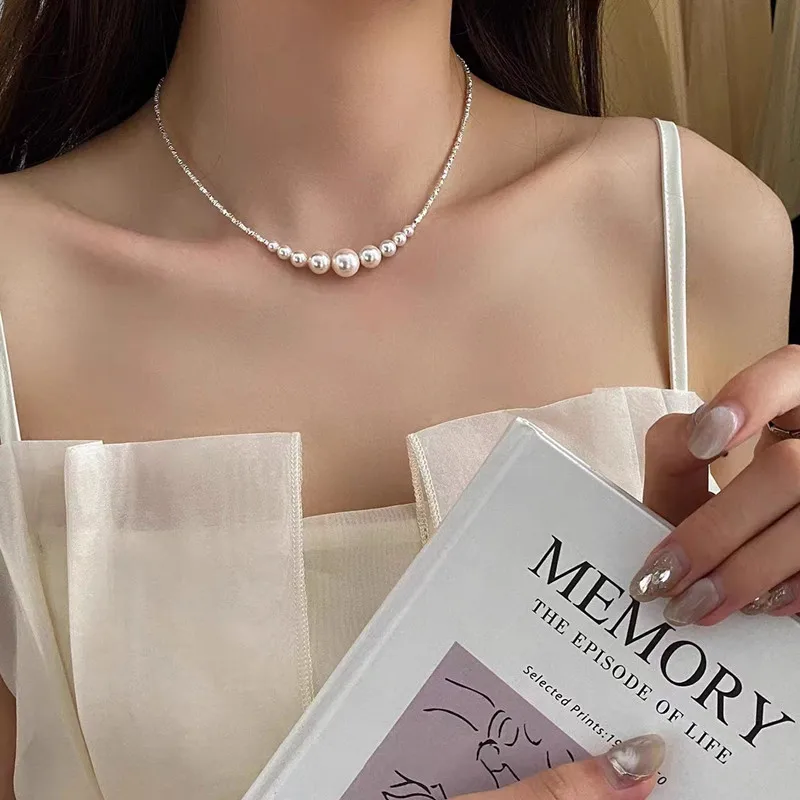 sterling silver pearl fashion jewelry necklaces 925 sterling silver chains fashion silver pearl necklace