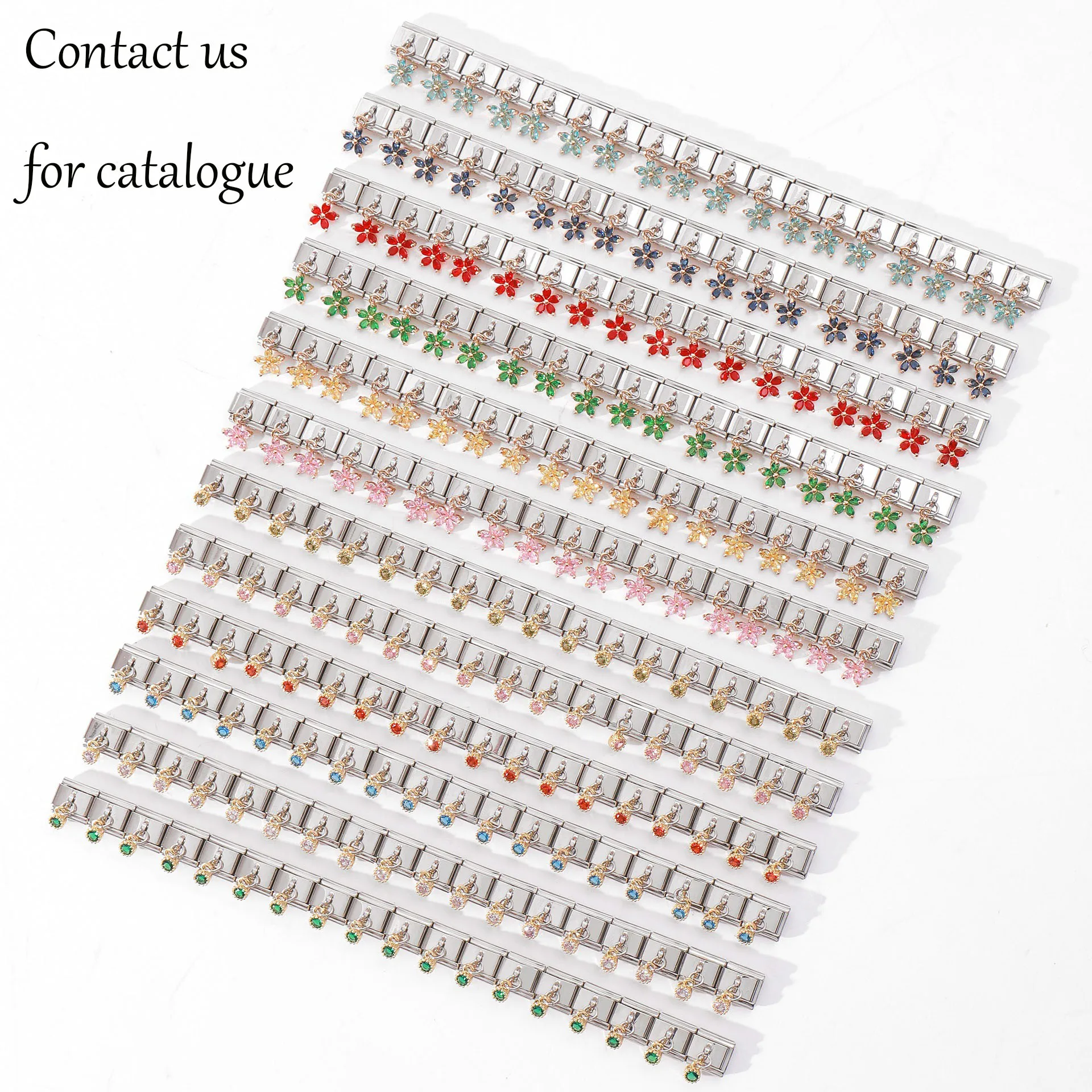 Wholesale 18pcs Module Italian Bracelet Stainless Steel Gold Italian Charm Bracelet Links With Hook