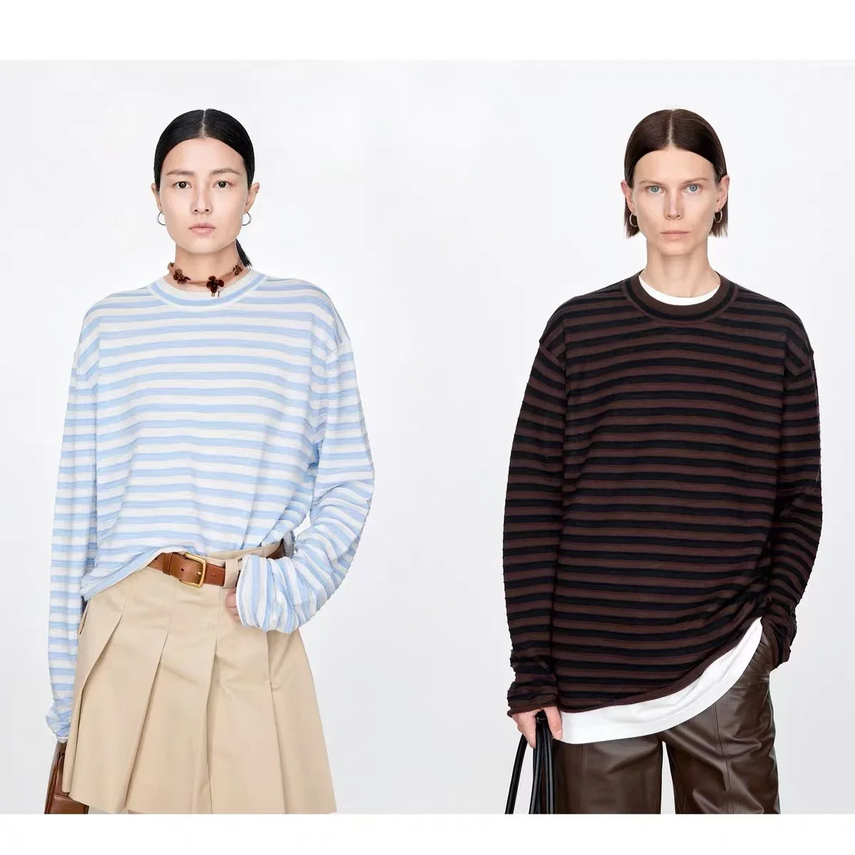 Винтажный корейский пуловер с круглым вырезом, Женский вязаный уютный свитер с длинными рукавами, весенний полосатый базовый офисный женский топ, модные тонкие Топы