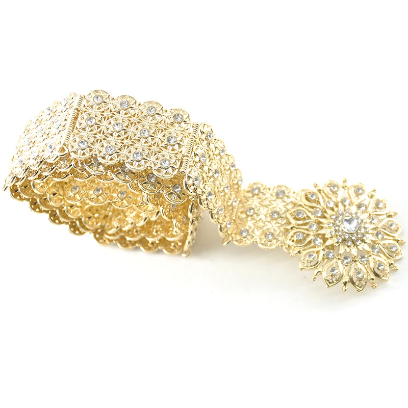 Moroccan Crystal Metal Wedding Belt Gown for Female Hollowed-out Bridal Design