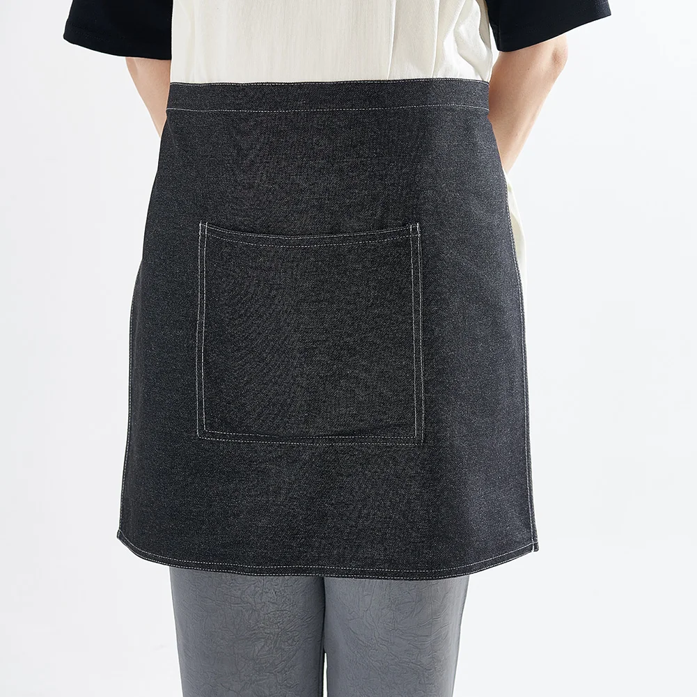 Washable 100% Cotton Denim Apron Women BBQ Waist Apron Kitchen Restaurant Aprons with pocket