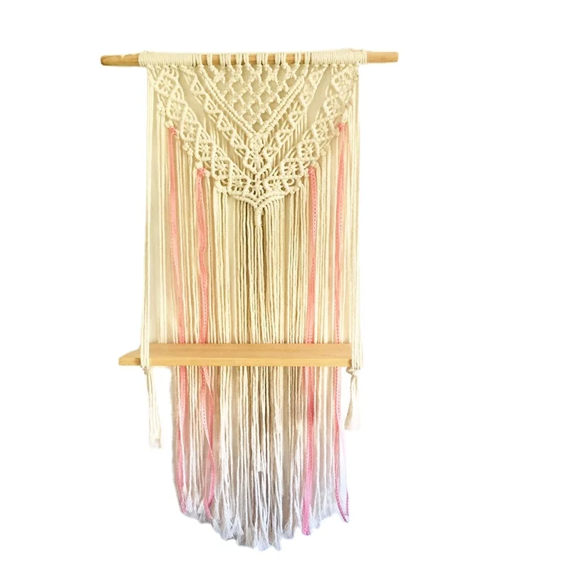 Pink decorative macrame Creative Flower Pot holder book rack for living room wall decor