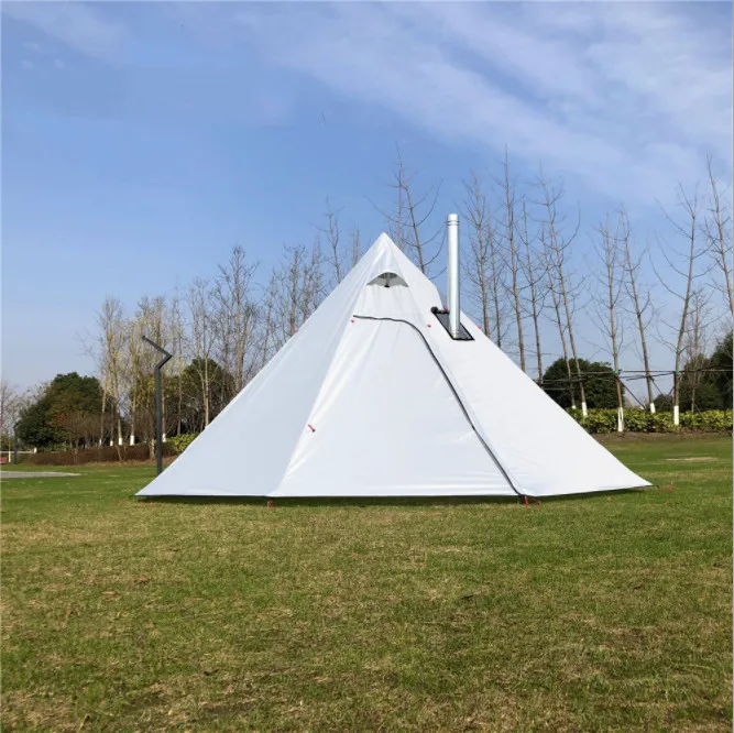 Camping use roof top tent with chimney design for cooking