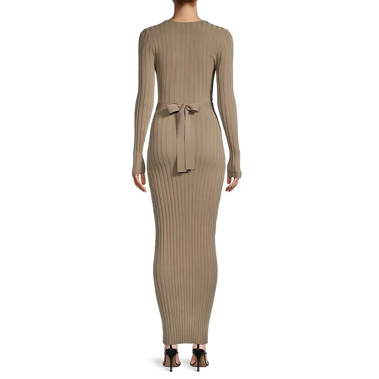 Заводская осень новый хаки с круглым вырезом и длинным рукавом в Корейском стиле нежных благородное модное тонкое женское трикотажное хлопчатобумажное платье