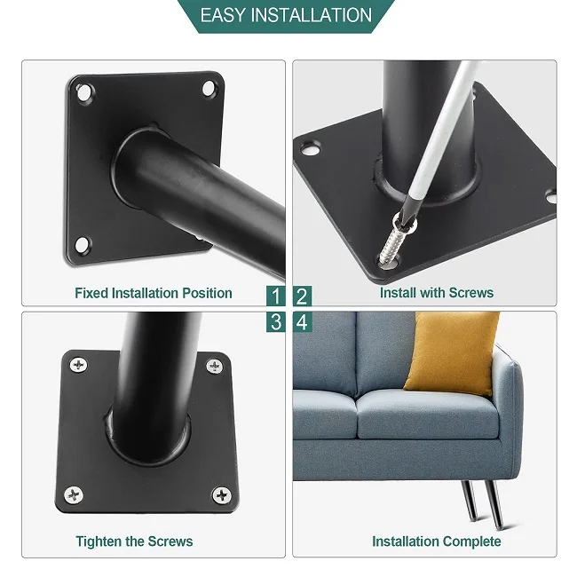 03.110 Modern Sofa Legs Black Coffee Table Cabinet Replacement Feet Gold Oblique Tapered Legs Metal Furniture Legs for Home DIY