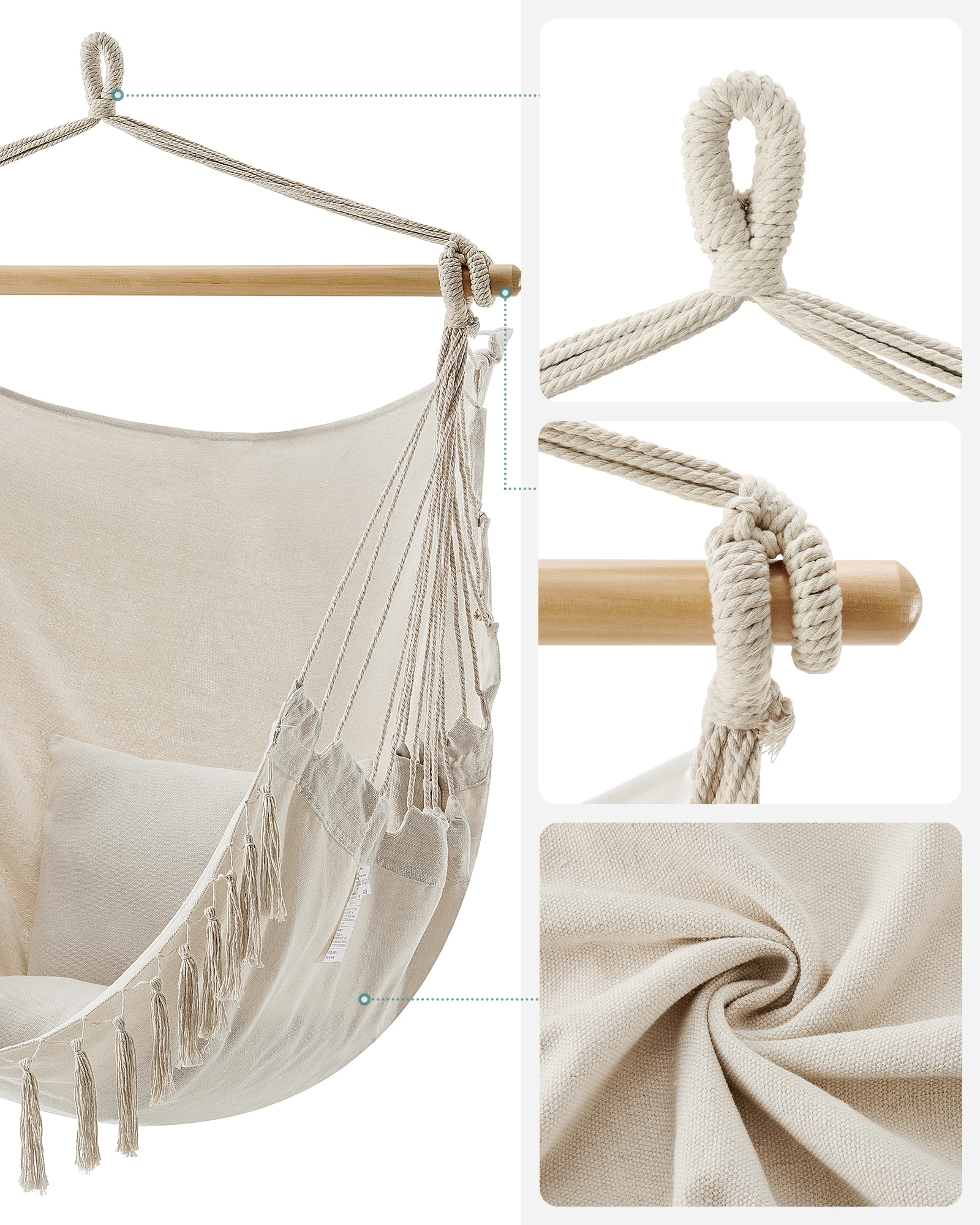 Оптовая продажа, тканевое подвесное кресло-качели для улицы, крытого балкона, патио, качели-гамаки с кисточкой и подушкой