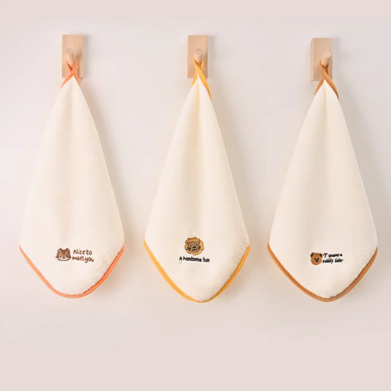 Wholesale Customized Baby Grade Soft and Absorbent Cleaning Embroidered Face Towels 30x30cm for Kindergarten Use