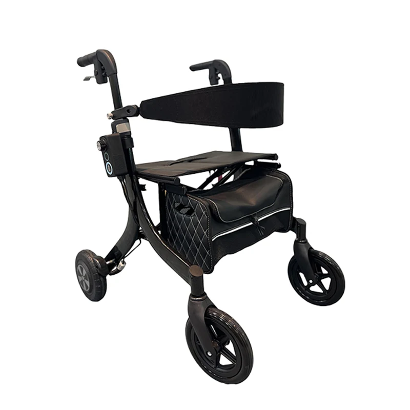 Adjustable Speed Limiter Aluminum Folding Walker Rollator with Seat