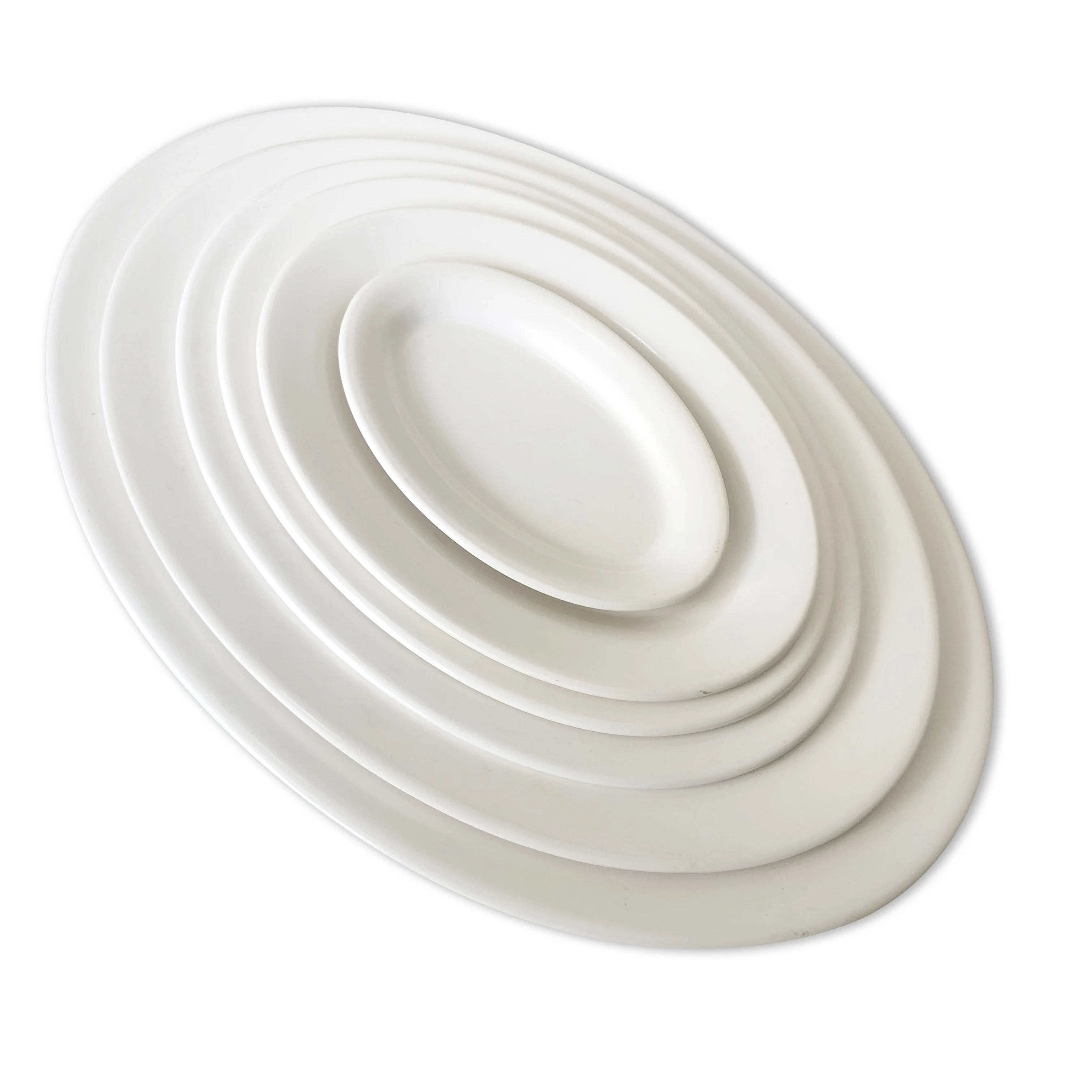 High quality melamine canteen oval dish melamine food serving white dinner restaurant plate