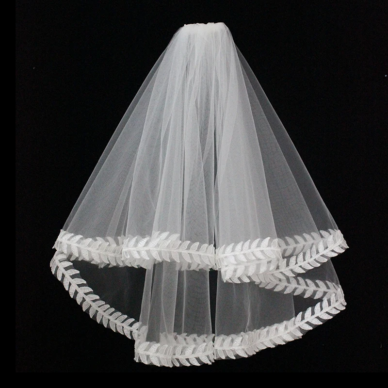 V1415W1-1  Elbow Length Lace Wedding Veils Bridal 2 Layers Bridal Veil