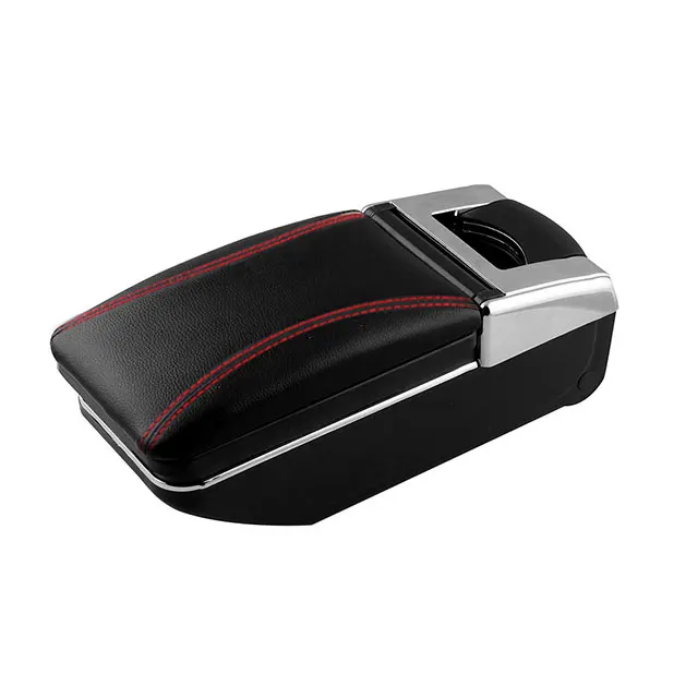 Black Leather Red Line Car Armrest Truck Seat Covers For VW Volkswagen Polo
