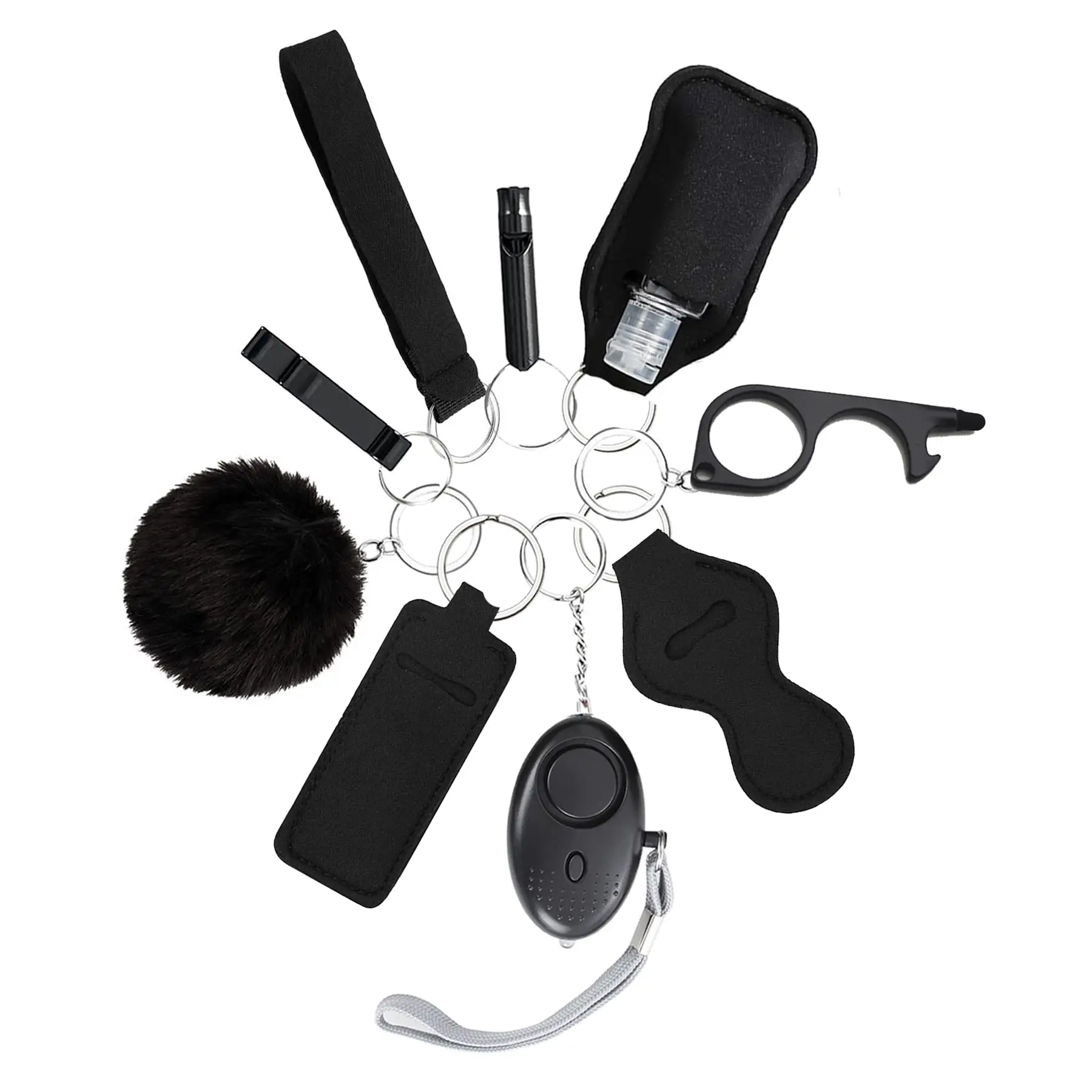 Keychain set for Women Accessories Lip Balm lip gross lipstick bag Lanyard Whistle with Pom Pom Gifts for girl