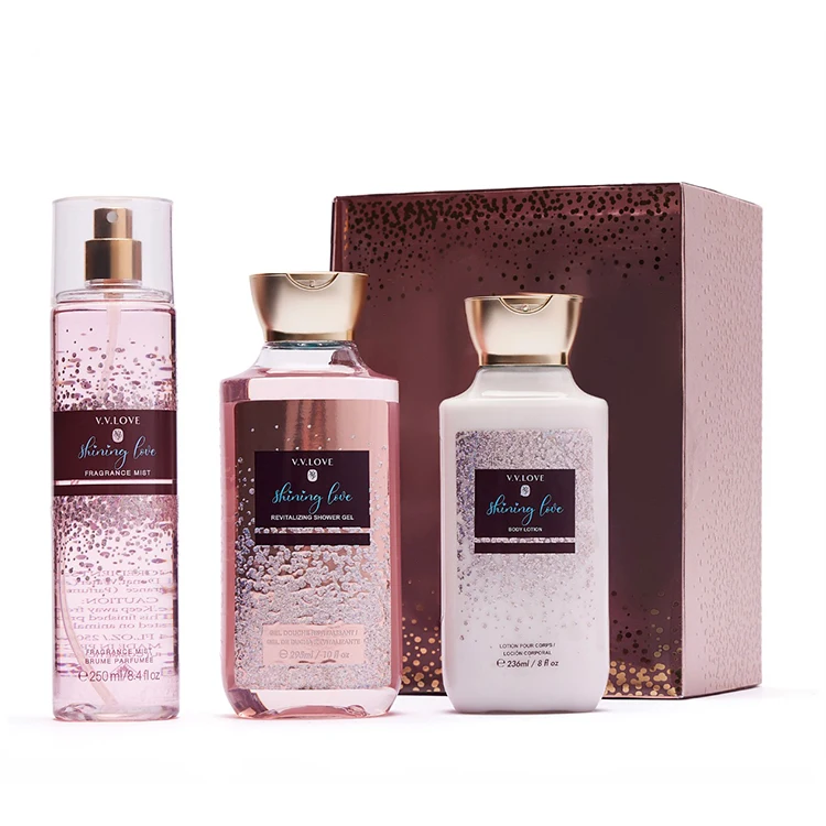 VL9062-7 250+236+295ml long lasting fragrance 3pcs shower gel body splash and body lotion set for women.