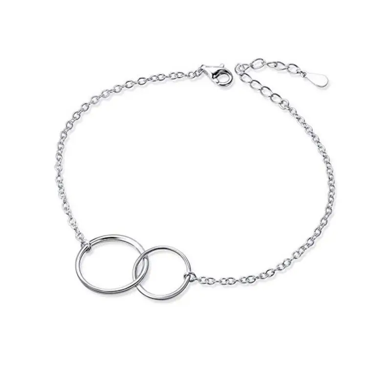 Silver Jewelry Link Charm Two Circles Bracelets for her women girl