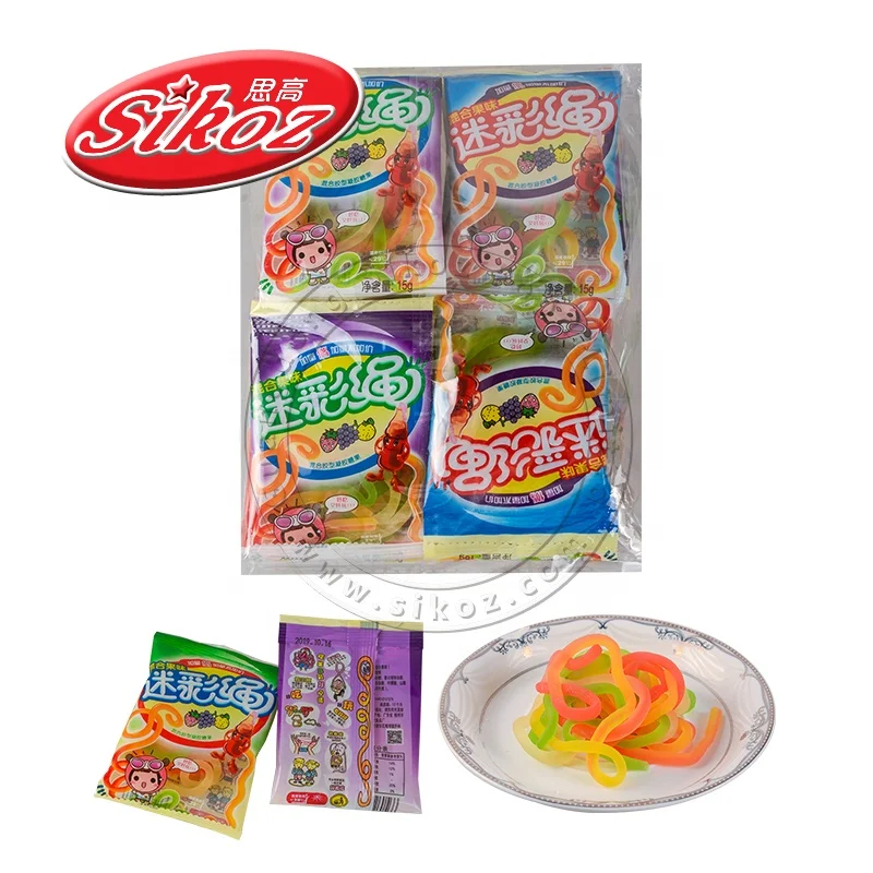Colorful fruit flavor gummy string jelly candy