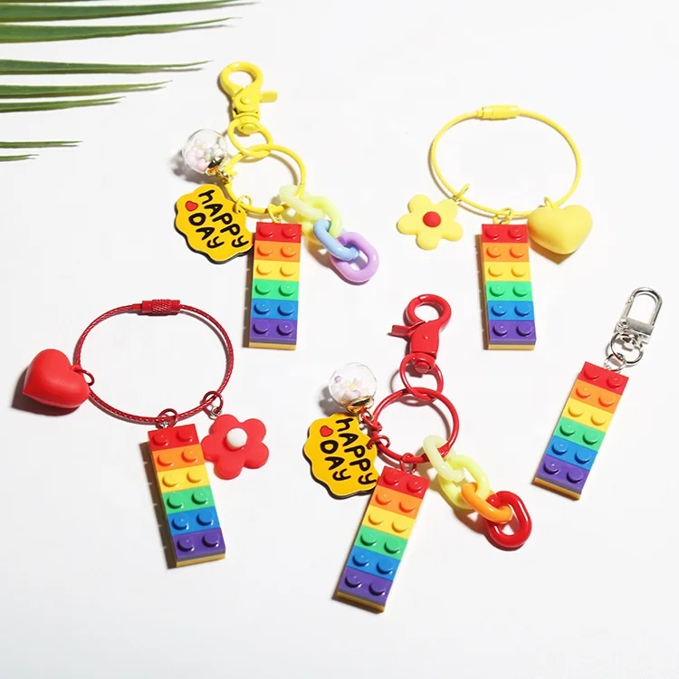Cute Block Rainbow Bell Pink Acrylic Key Ring Decorative Kawaii Key Chain